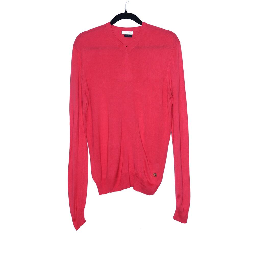 VERSACE Collection Silk Cotton V-Neck Sweater Melon Stretch Casual Men's M